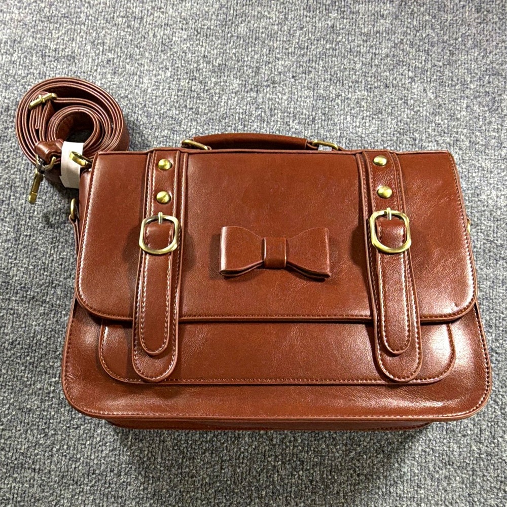 ECOSUSI NEW Brown Satchel Top Handle Bag Detachable Strap Office Academia Work